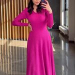 Robe Longue en Maille Côtelée Élégance - Fuchsia