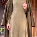 Robe Longue en Maille Côtelée Élégance - Vert Olive